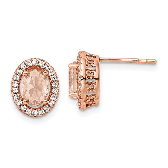 Kazi Luxury Silver Rose-Tone Pink & White Cz Oval Post Earrings Glamour